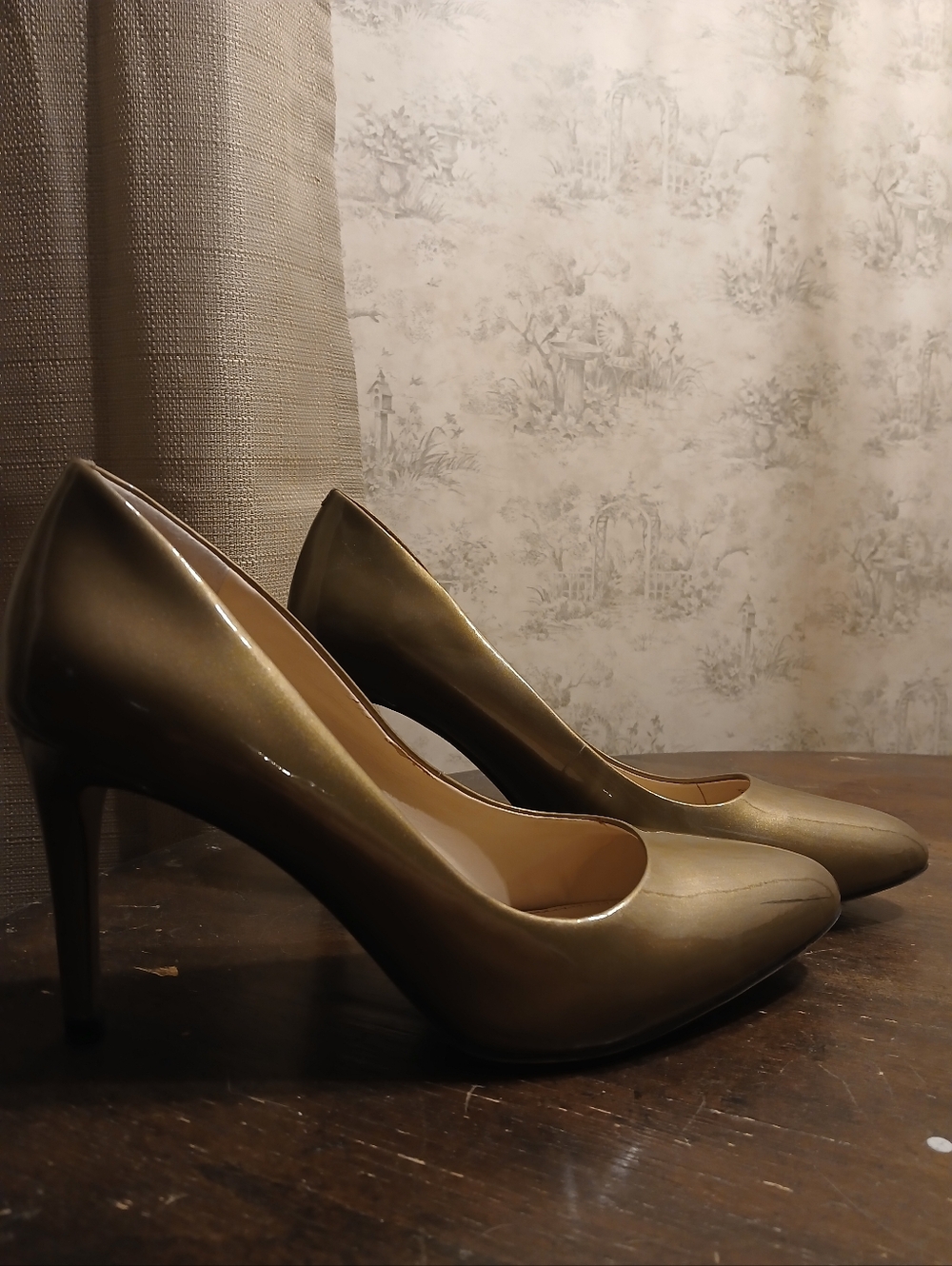Vince Camuto Metallic Gold Patent Pointed-Toe Pumps